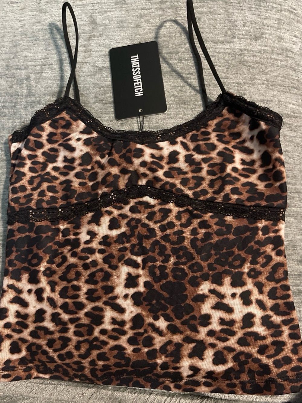 THATS SO FETCH Leopard Print Lace Trim Cami - Brown/Black